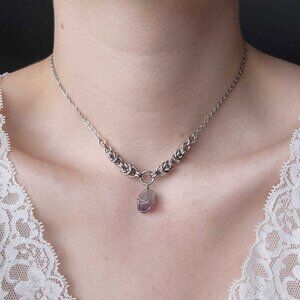 Whimsigoth fairy purple crystal and silver choker necklace ✦ medieval chain mail